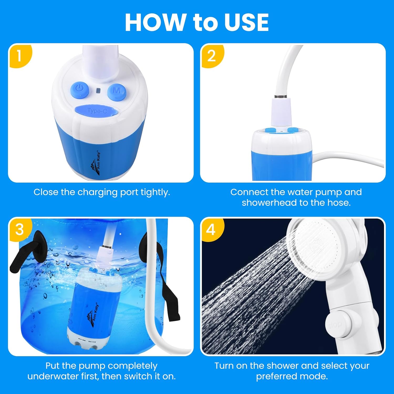 Ducha Portátil Recargable Cómoda para Camping y Auto