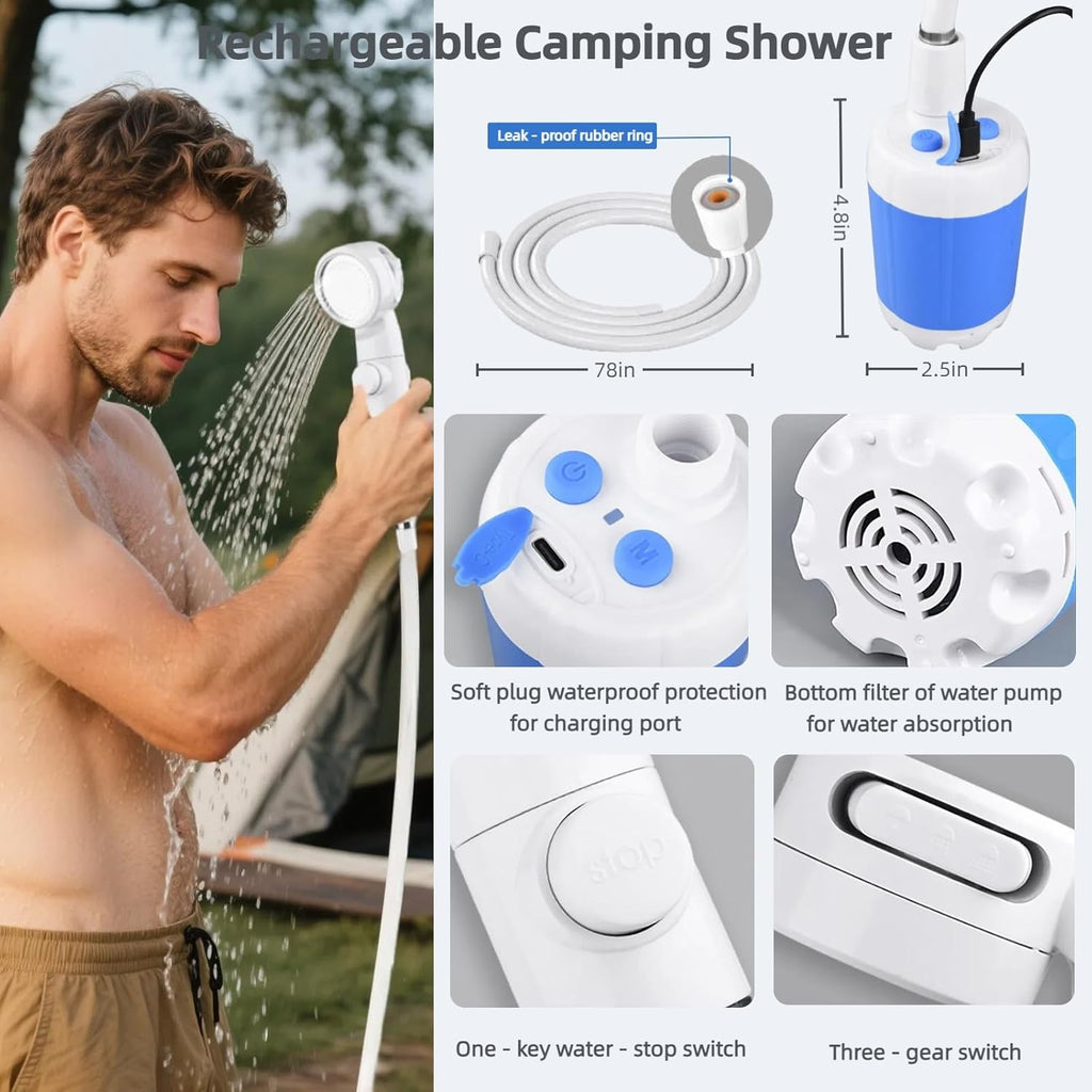 Ducha Portátil Recargable Cómoda para Camping y Auto