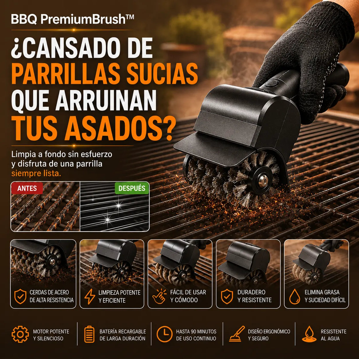 ⚡ BBQ PremiumBrush™ – Potencia Eléctrica para una Parrilla Más Limpia