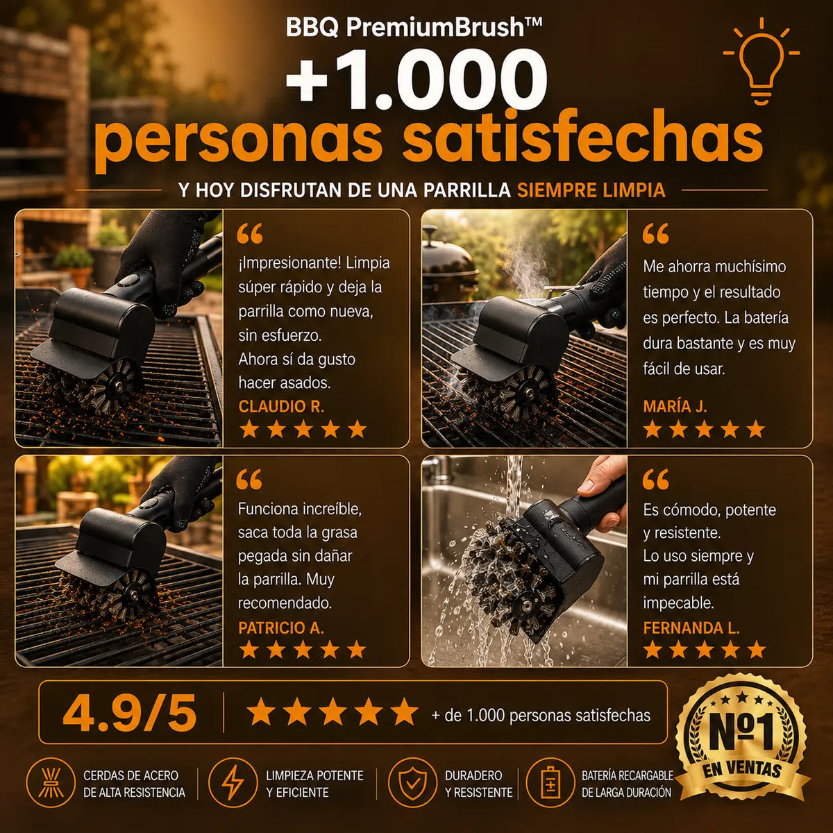 ⚡ BBQ PremiumBrush™ – Potencia Eléctrica para una Parrilla Más Limpia