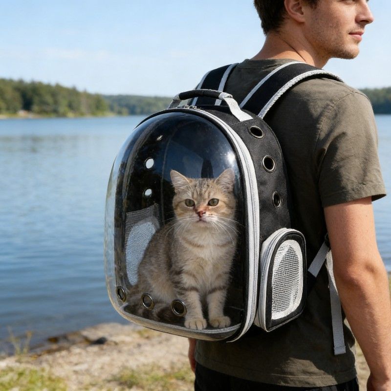 TravelPet Mochila Transparente™ Lleva a tu Mejor Amigo con Estilo, Seguridad y Visión 360°